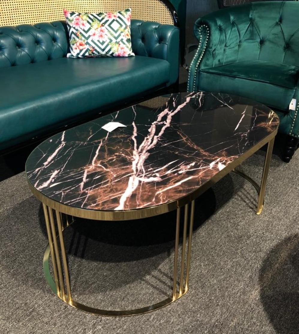 Bordo Mermer Oval Lobi Sehpası