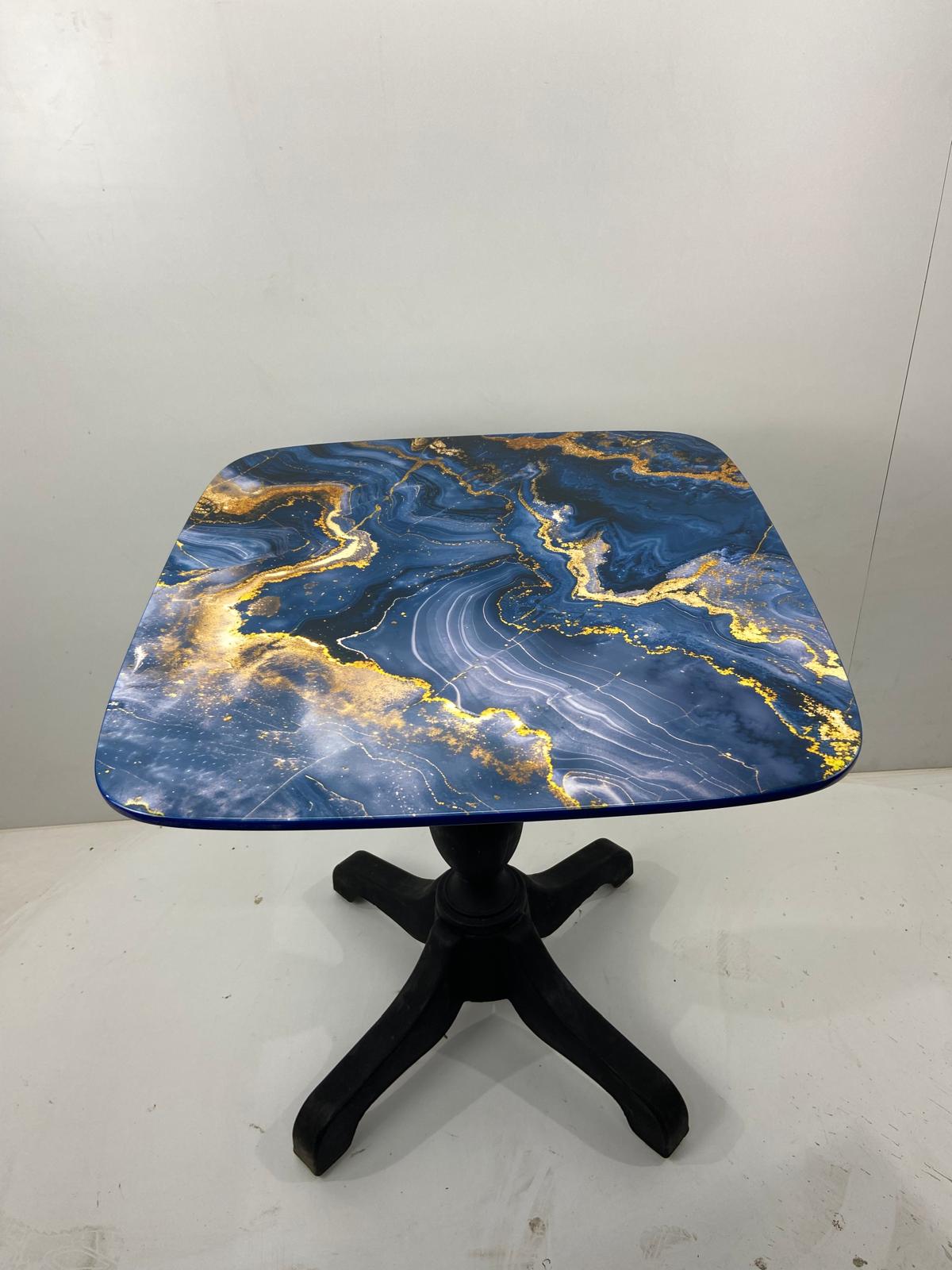 Mavi Geode Desenli Sanatsal Cafe Masası